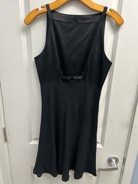 Odessa Women's Sleeveless Black Satin Cocktail Dress with Bow Detail
